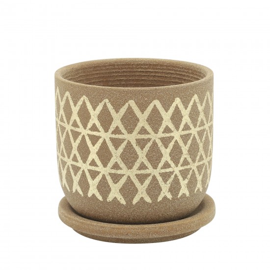 5" Cross Planter W/ Saucer, Tan