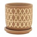 5" Cross Planter W/ Saucer, Tan