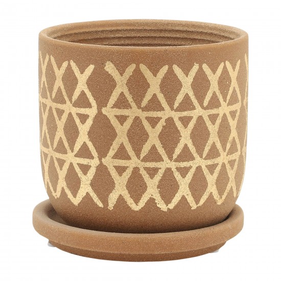 5" Cross Planter W/ Saucer, Tan