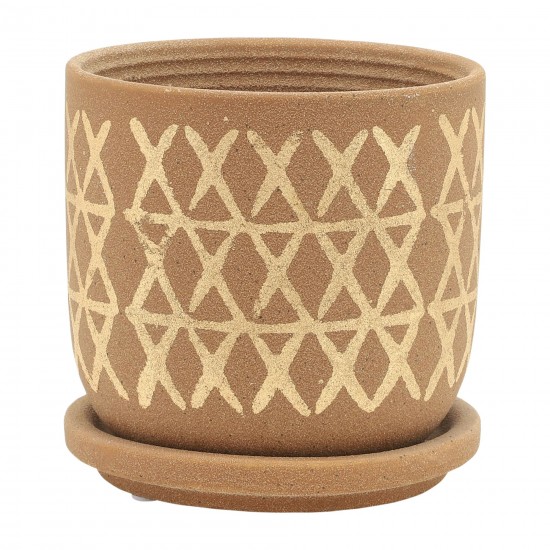 5" Cross Planter W/ Saucer, Tan