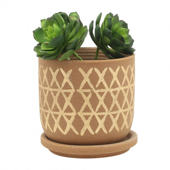 5" Cross Planter W/ Saucer, Tan