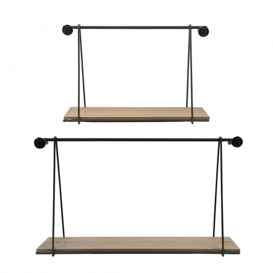 Metal/wood, S/2 12/14"h Swing Like Wall Shelves, B