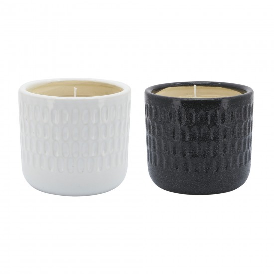 S/2 5" Dimpled Scented Candle, White/black 10oz