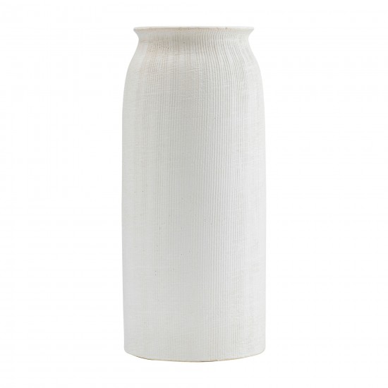 Cer, 16"h Ridged Vase, White