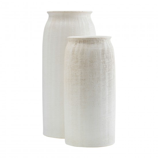 Cer, 16"h Ridged Vase, White