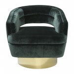Velveteen Swivel Chair With Gold Base, Green