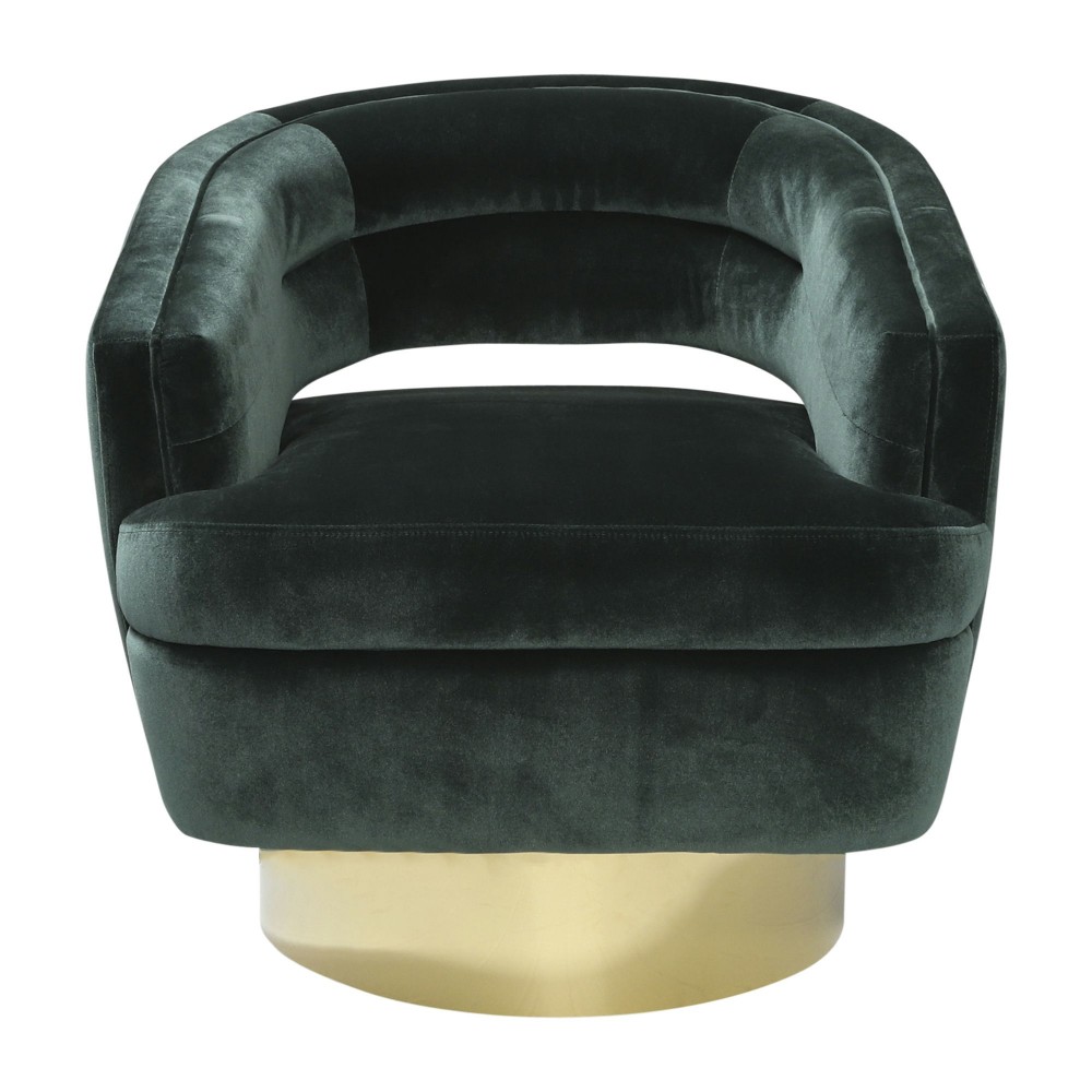 Velveteen Swivel Chair With Gold Base, Green
