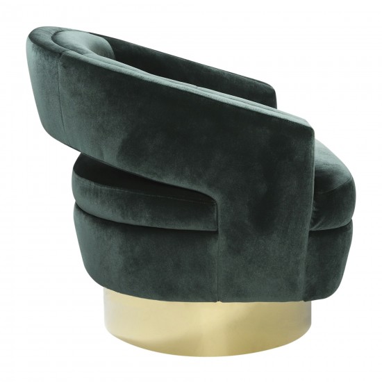 Velveteen Swivel Chair With Gold Base, Green