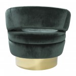 Velveteen Swivel Chair With Gold Base, Green