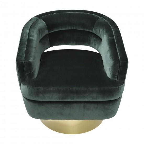 Velveteen Swivel Chair With Gold Base, Green