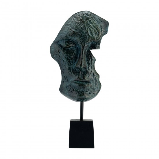 Metal,22"abstract Face Sculpture,blue Patina