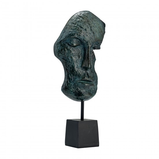 Metal,22"abstract Face Sculpture,blue Patina