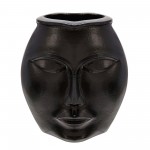 14" Metal Decorative Face Vase, Black