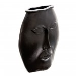 14" Metal Decorative Face Vase, Black