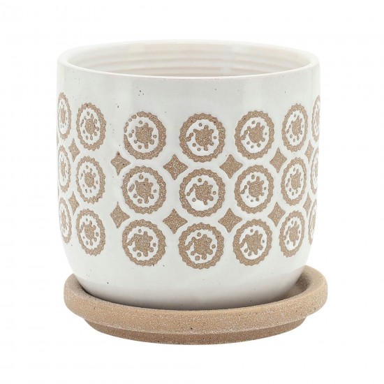 S/2 5/6" Circles Planter W/ Saucer, Beige