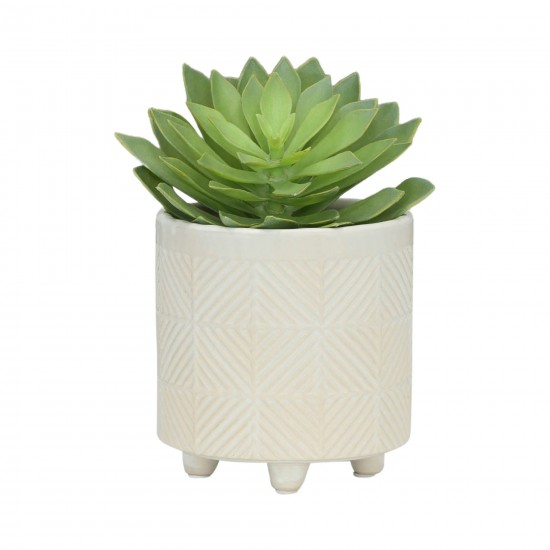 S/2 6/8" Textured Planters, Shiny White