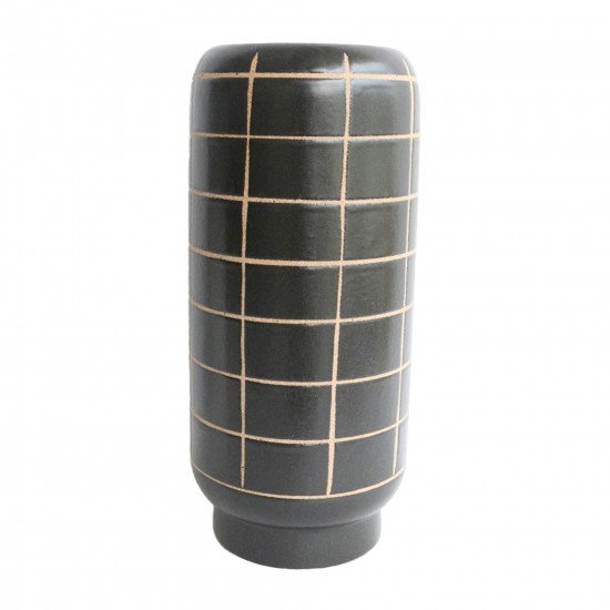 Cer, 13"h Patterned Vase, Black