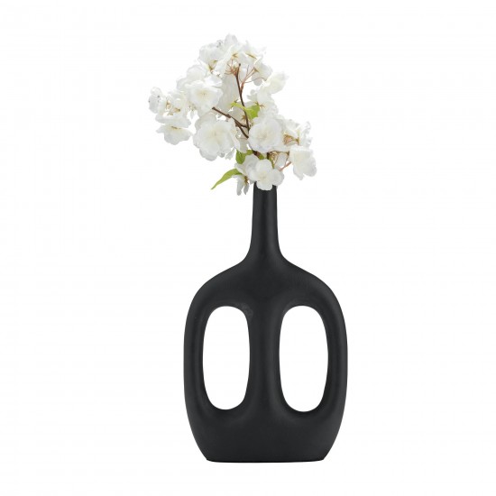 Metal,14"h,hollow Handles Vase,black