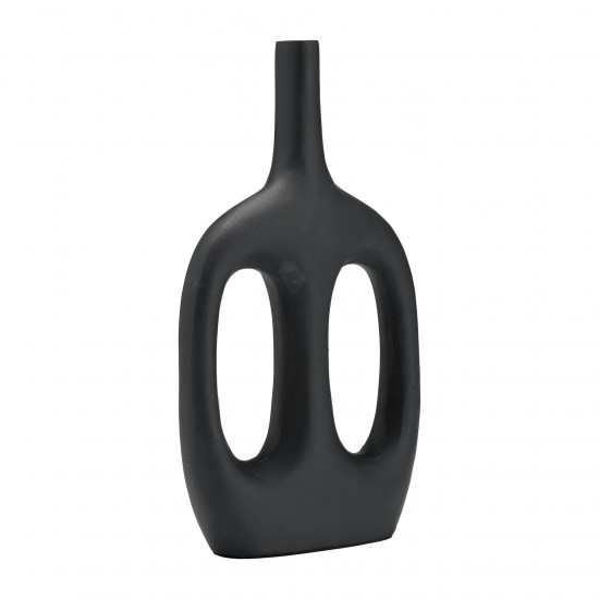 Metal,14"h,hollow Handles Vase,black