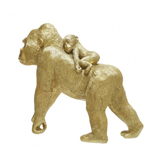 Polyresin 8" Gorilla W/ Baby Figurine, Gold