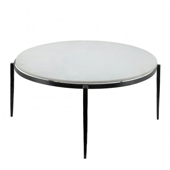 Metal, 34x17" Coffee Table W/ Marble Top, Black Kd