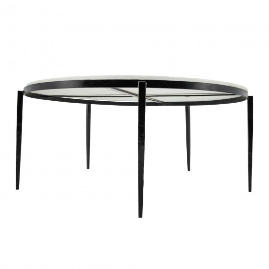 Metal, 34x17" Coffee Table W/ Marble Top, Black Kd