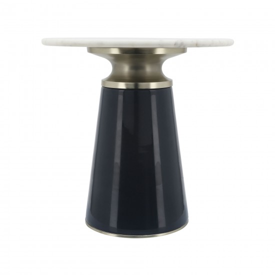 Marble Top, 18"h Nebular Side Table, Blue