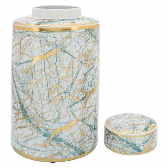 Ceramic 16" Jar With Gold Lid, Green