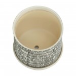 S/2 Ceramic 6/8" Planter W/ Saucer, Beige, Dense Lines