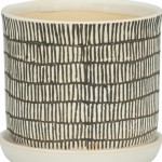 S/2 Ceramic 6/8" Planter W/ Saucer, Beige, Dense Lines