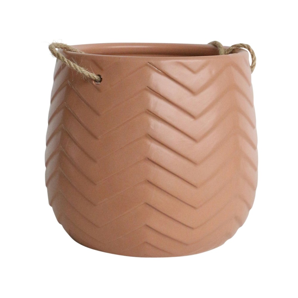 Cer, 6" Chevron Hanging Planter, D.rose