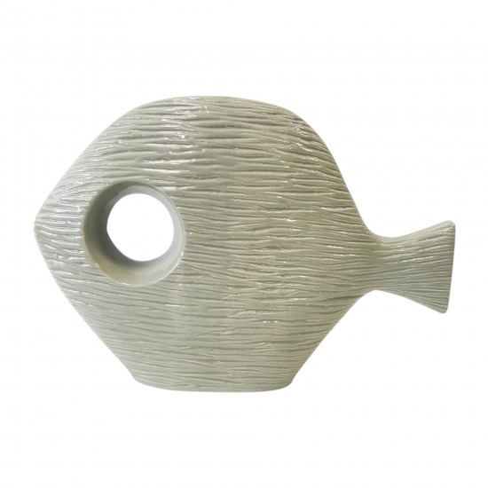 Cer, 14" Textured Fish, Seafoam