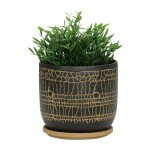 8" Glazed Planter W/ Saucer, Black