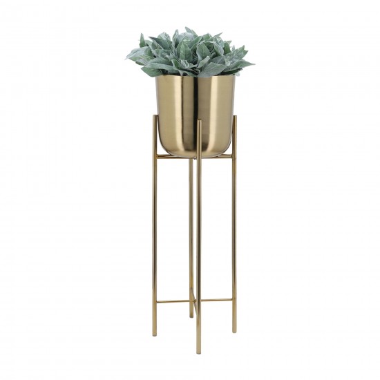 S/3 Metal Planters On Stand 40/30/20"h, Gold