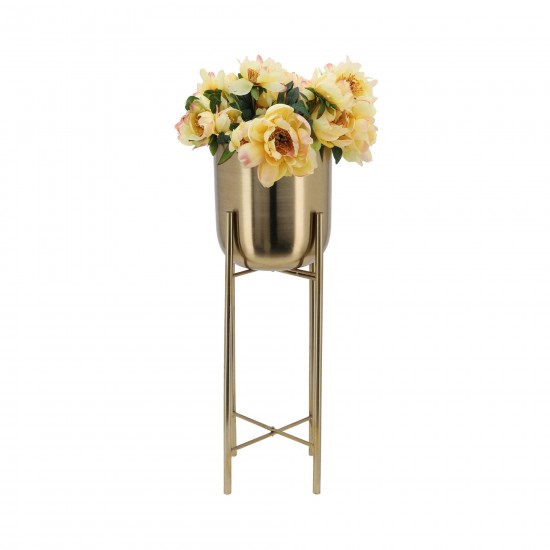 S/3 Metal Planters On Stand 40/30/20"h, Gold