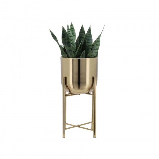 S/3 Metal Planters On Stand 40/30/20"h, Gold