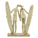 Resin, 13"h Surfers Holding Hands, Gold