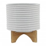 10" Textured Planter W/ Stand, White