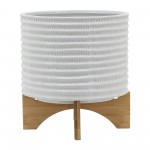 10" Textured Planter W/ Stand, White