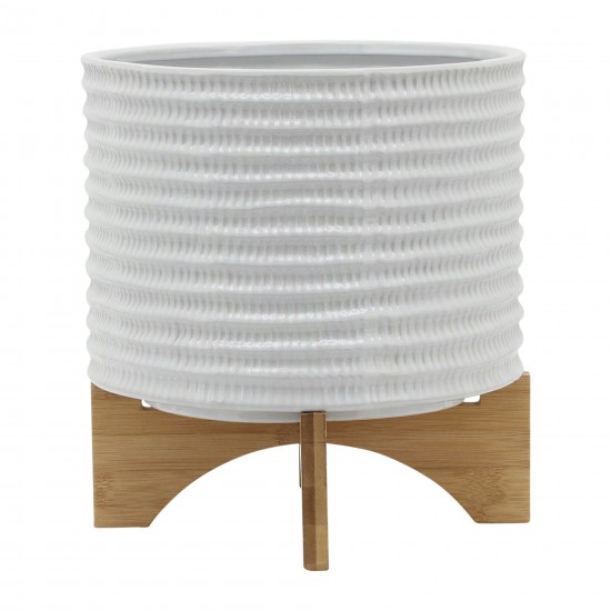 10" Textured Planter W/ Stand, White