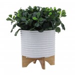 10" Textured Planter W/ Stand, White