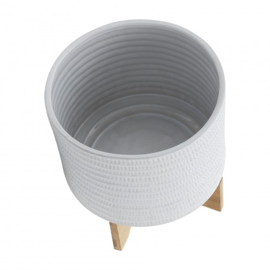 10" Textured Planter W/ Stand, White