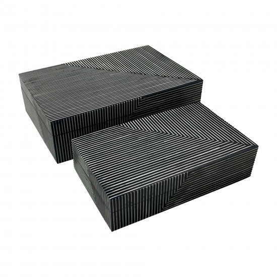 Resin, S/2 10/12" Pinstripe Boxes, Navy