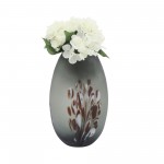 Glass, 12''h, Frosted Vase With Red Detail-gray