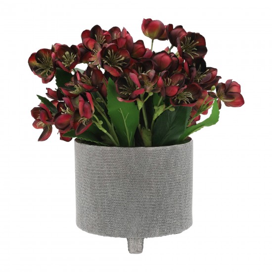 Cer, S/2 6/8" Footed Scratched Planters, Silver