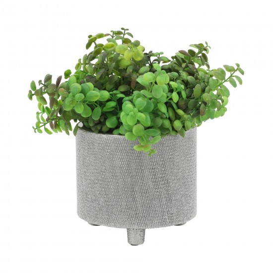 Cer, S/2 6/8" Footed Scratched Planters, Silver