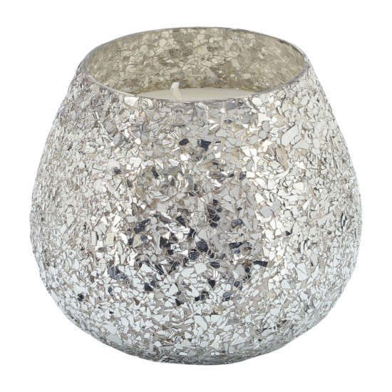 Candle On Silver Crackled Glass 17oz