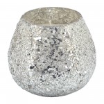 Candle On Silver Crackled Glass 17oz