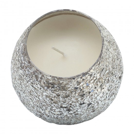 Candle On Silver Crackled Glass 17oz