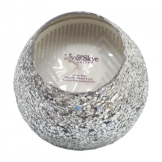 Candle On Silver Crackled Glass 17oz